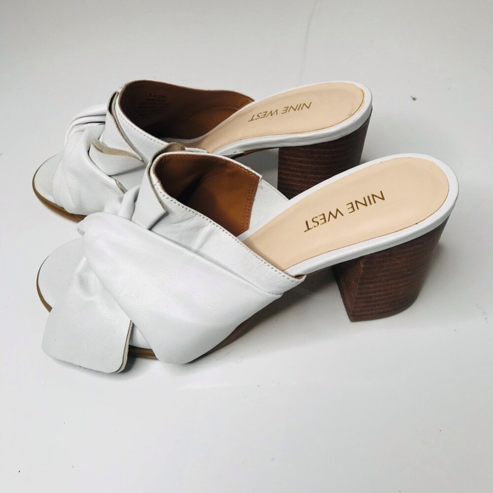 Nine West Womens Byron Mules Heel White Slip On High Peep Toe Stacked Block 7.5 - Picture 5 of 8